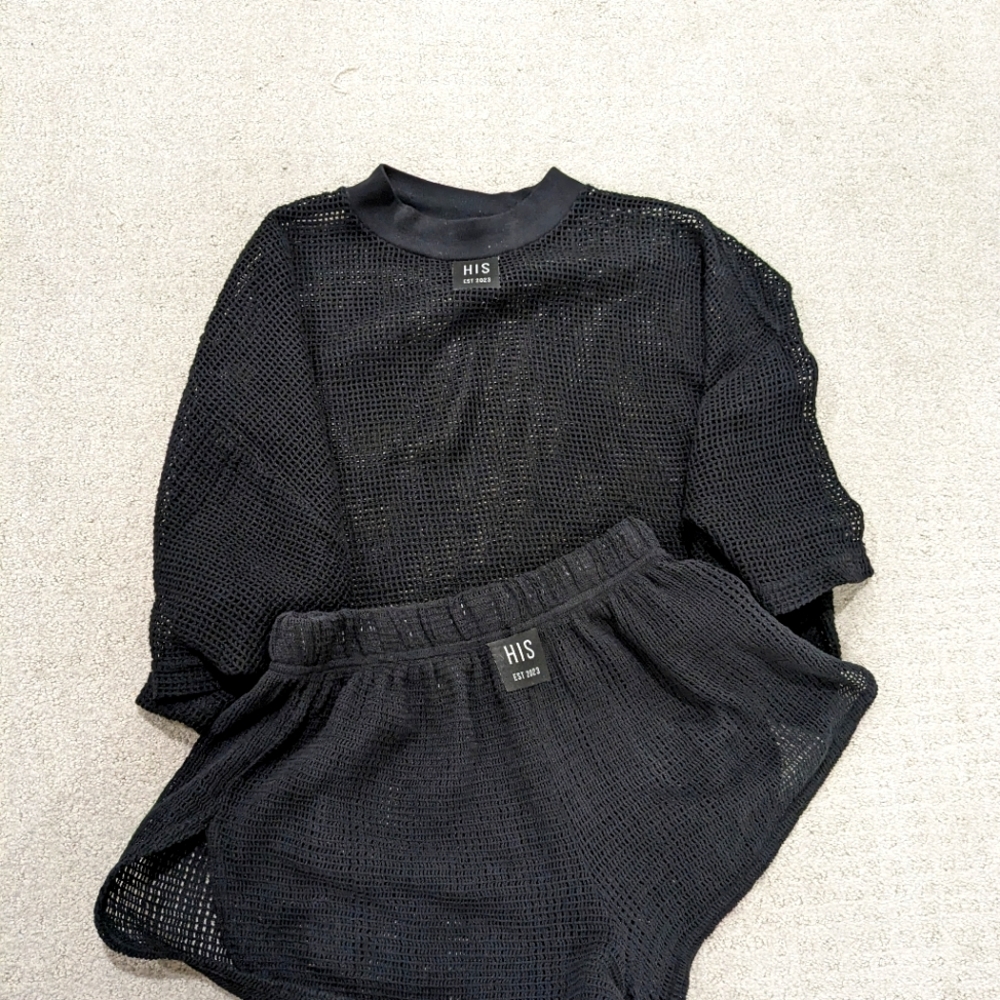 HIS Fishnet crop top and short set